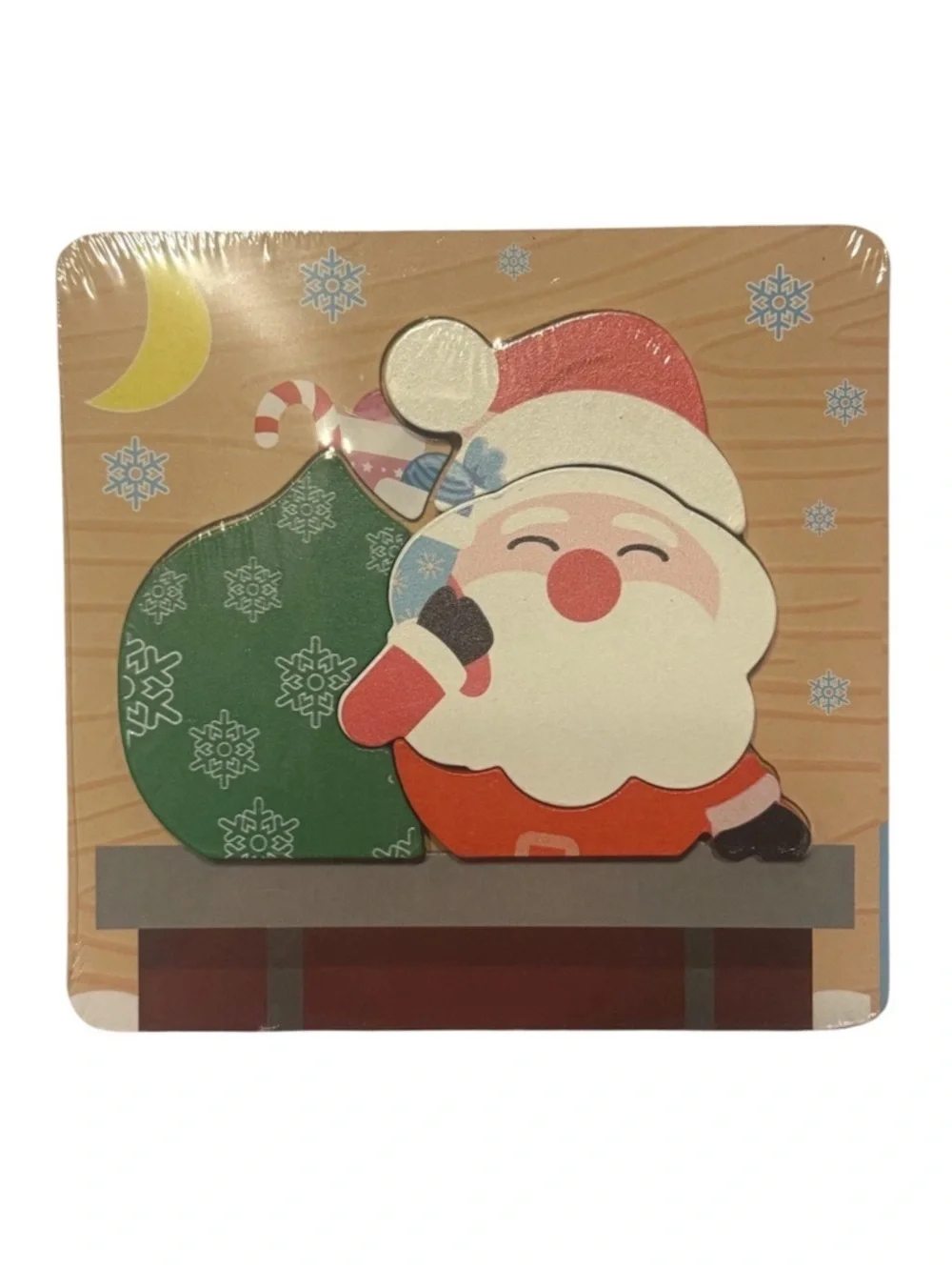 6” x 6” Santa Claus Christmas Wooden Peg Block Puzzle Kids Holiday Games Toys